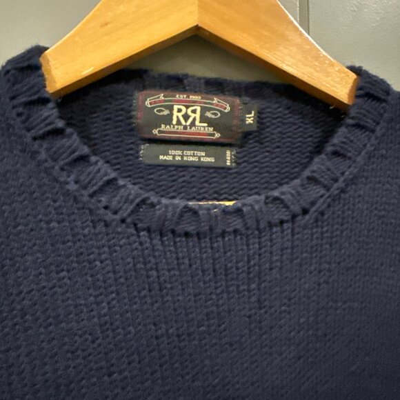 RRL Double RL Mens Navy Cotton Pullover Sweater Sweatshirt 100% Cotton - XL - Picture 4 of 7